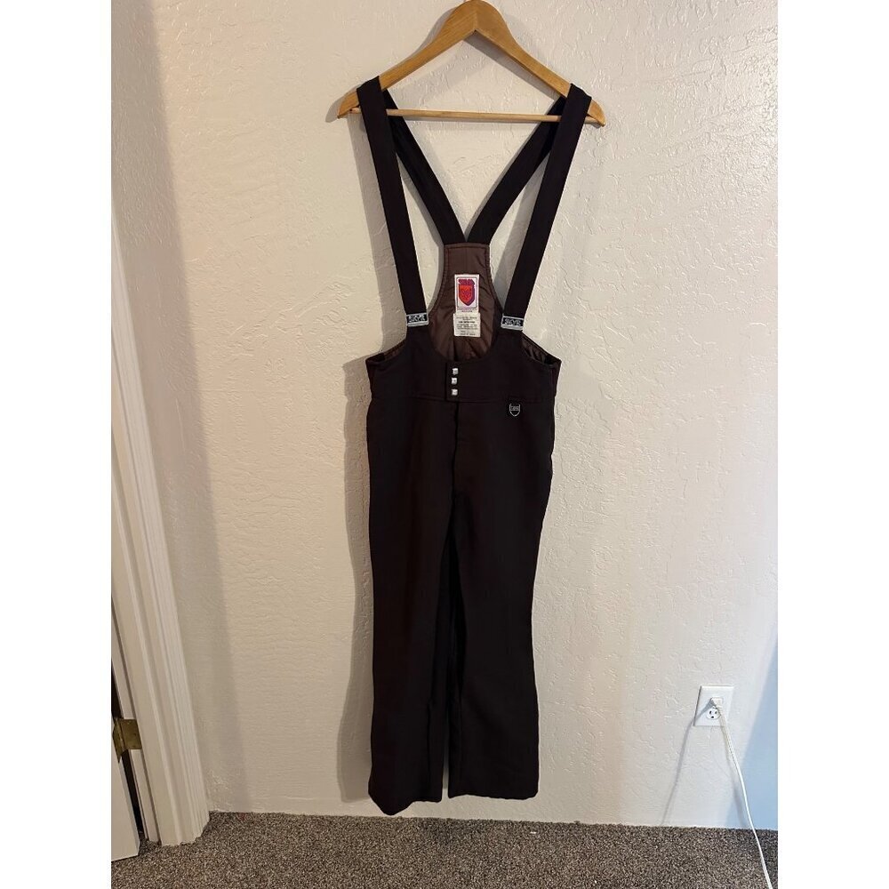 Y Skyr Vintage Brown Apres Ski Wool Spandex Suspender Snow Winter Sport Overalls
